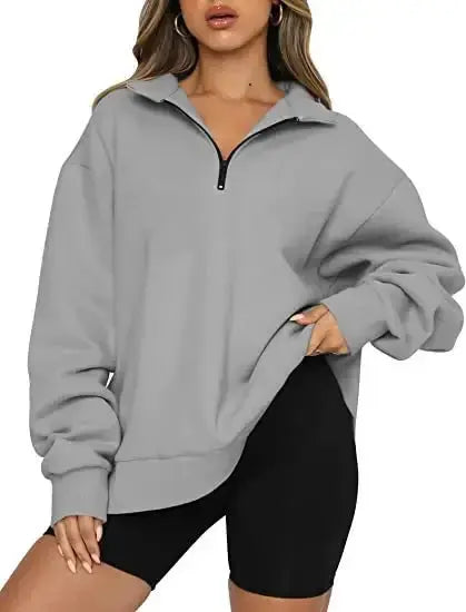 Women's lightweight nylon hoodie with zip collar, loose fit, casual style, by Plush Fashion Hub, shown with turned-down collar.