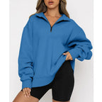 Women Sweatshirts Zip Turndown Collar Loose Casual Tops - Plush Fashion Hub