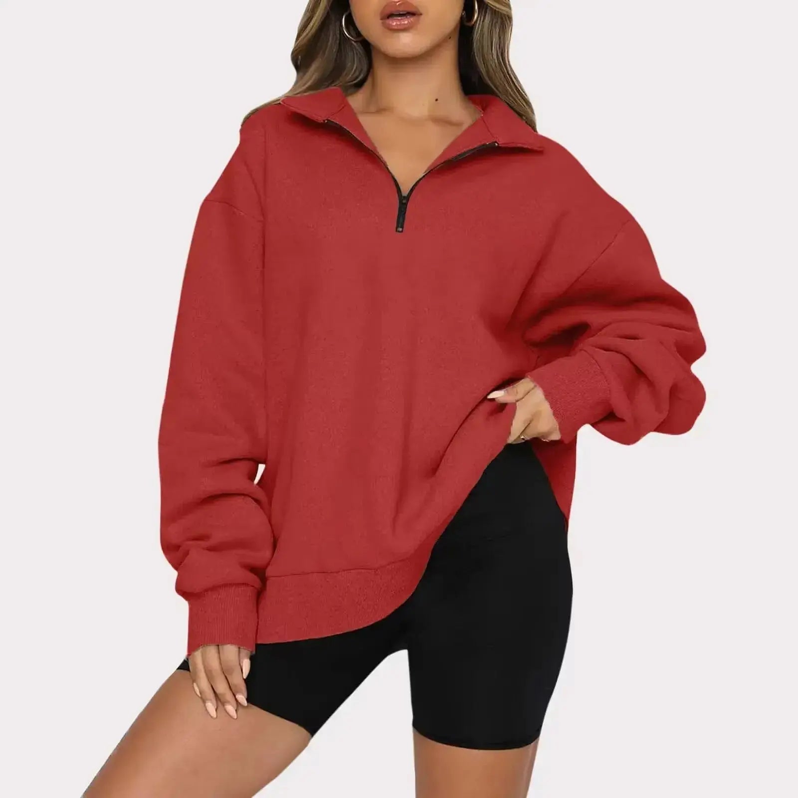 Women’s lightweight nylon hoodie with zip collar, loose fit, casual style from Plush Fashion Hub, shown in a relaxed fit and turn-down collar.