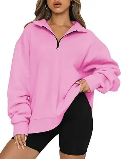 Women's lightweight nylon hoodie with zip collar, loose fit, casual style, by Plush Fashion Hub, shown with turned-down collar.