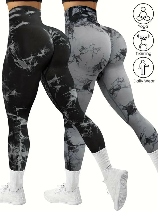 Women's 2-Pack Seamless Tie-Dye High Stretch Sports Yoga Leggings - Plush Fashion Hub