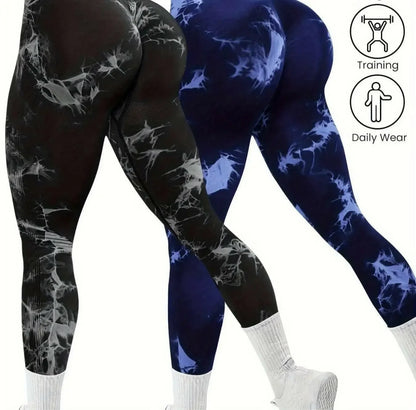 Women's 2-Pack Seamless Tie-Dye High Stretch Sports Yoga Leggings - Plush Fashion Hub