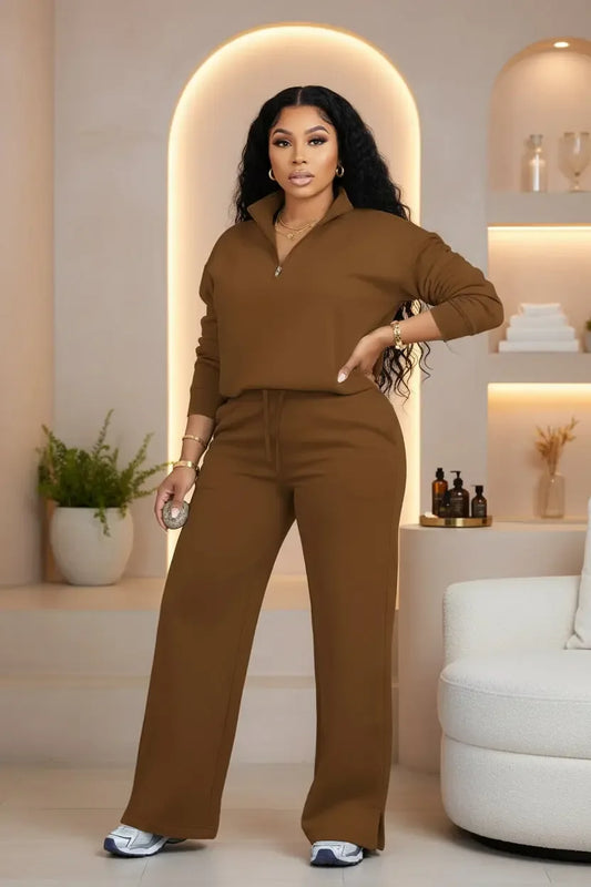 Women's 2 Piece Tracksuit - Oversized Half Zip Sweatsuit Set | AURORE LUXURE - Plush Fashion Hub