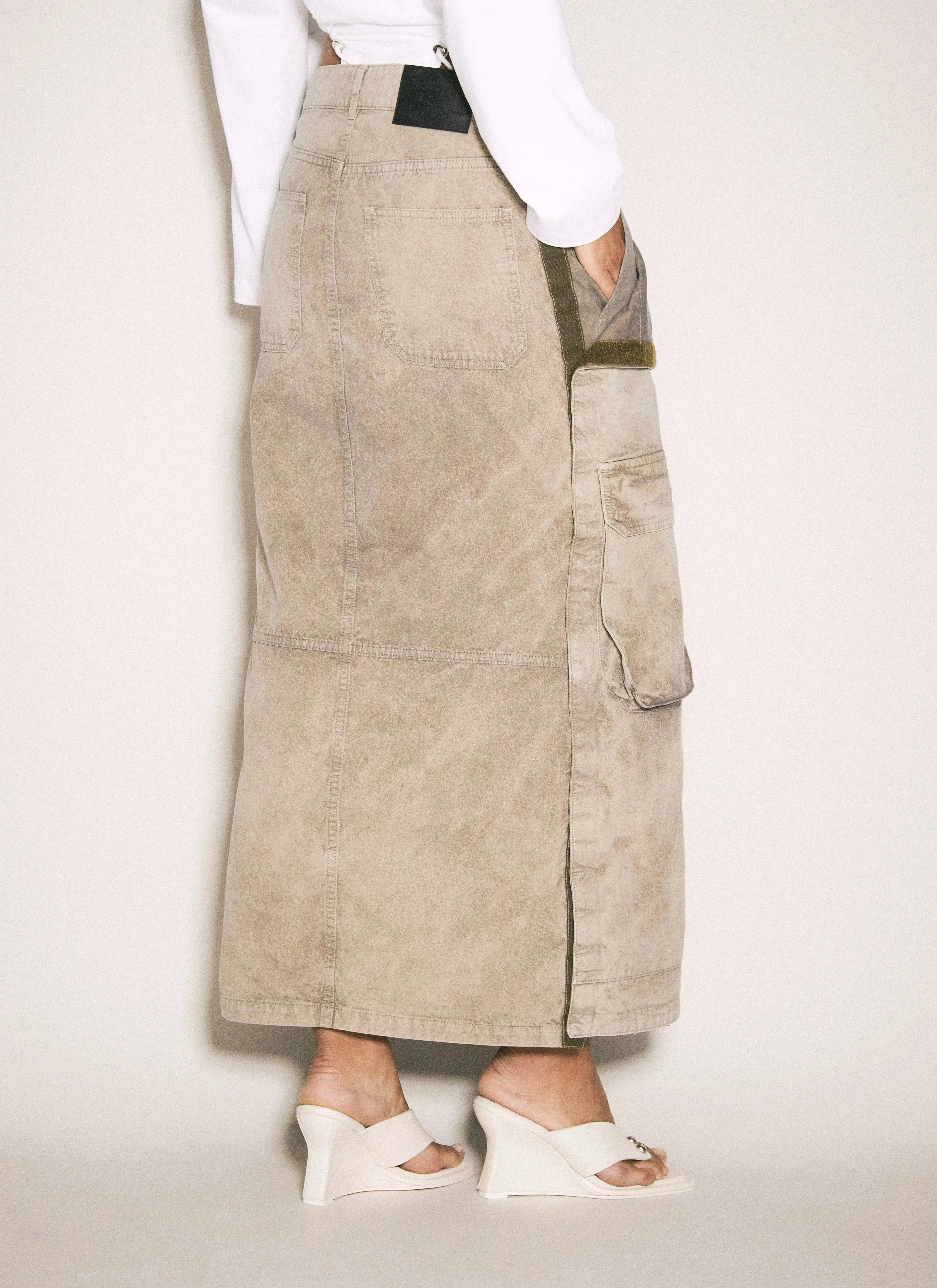 Women’s Y/Project cargo maxi skirt in premium cotton, featuring adjustable waist and utility streetwear style.