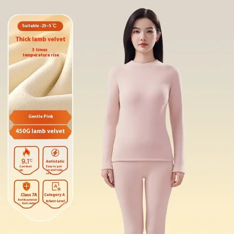 Women's Autumn Winter Berber Fleece Thermal Underwear - Plush Fashion Hub