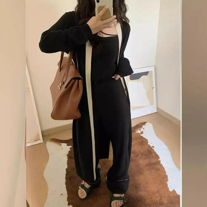 Women's Black Long Cardigan Knitted Dress - Plush Fashion Hub