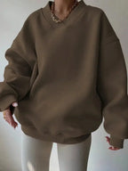 Women’s soft knit crew neck sweater in solid color, long sleeve casual pullover by Plush Fashion Hub.
