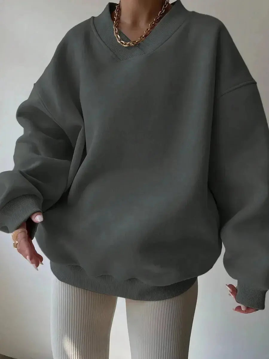 Women’s soft knit crew neck sweater in solid color, long sleeve casual pullover by Plush Fashion Hub.