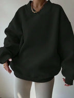 Women's Casual Solid Color Long Sleeve Crew Neck Sweater - Plush Fashion Hub