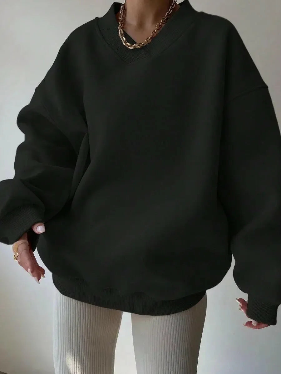 Women's Casual Solid Color Long Sleeve Crew Neck Sweater - Plush Fashion Hub