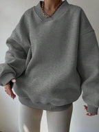 Women's Casual Solid Color Long Sleeve Crew Neck Sweater - Plush Fashion Hub