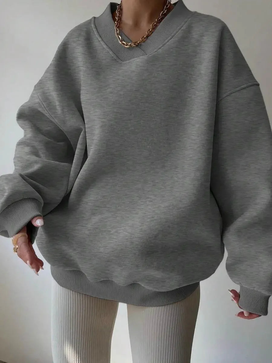 Women's Casual Solid Color Long Sleeve Crew Neck Sweater - Plush Fashion Hub