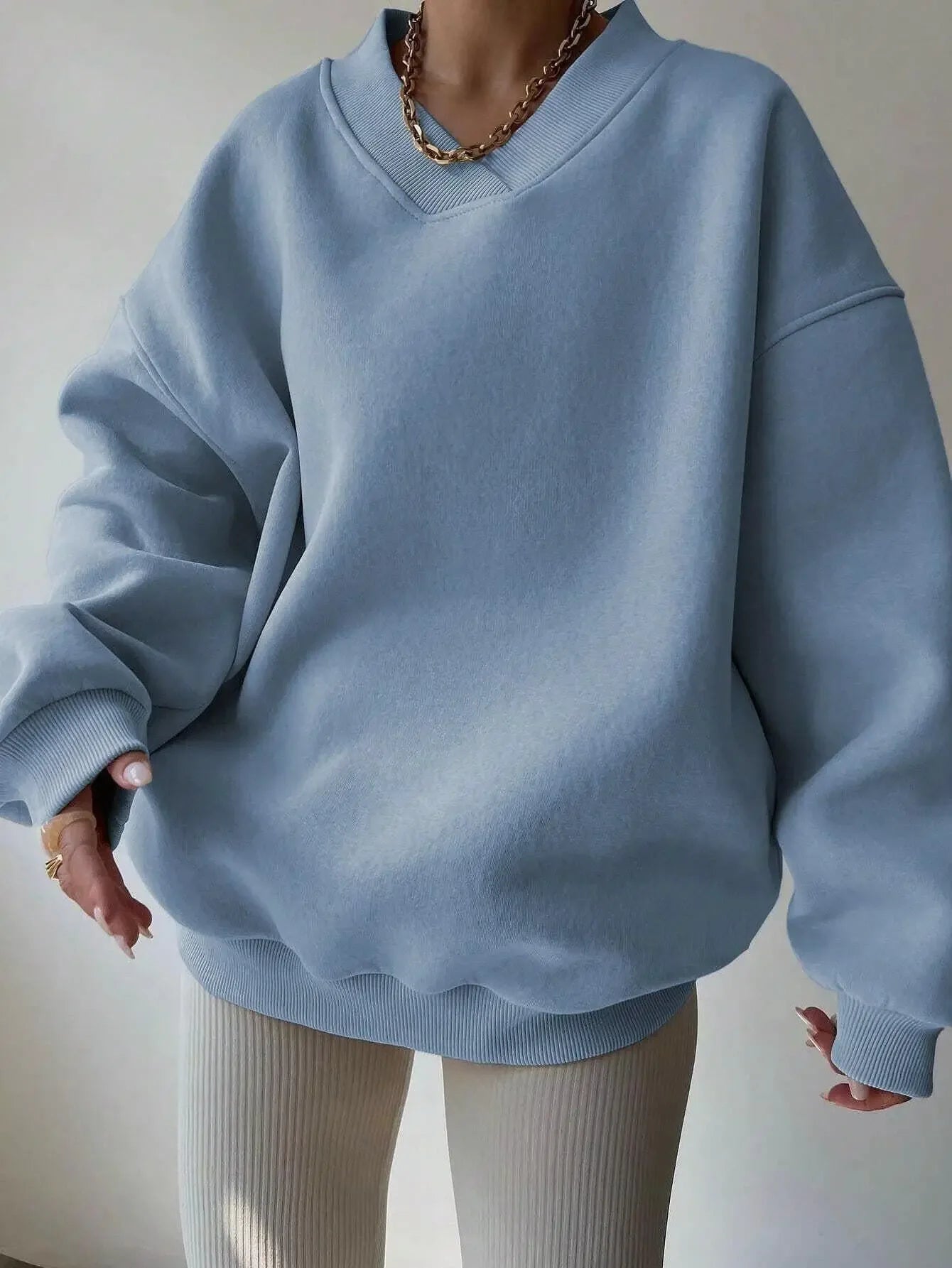 Women's Casual Solid Color Long Sleeve Crew Neck Sweater - Plush Fashion Hub