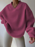 Women's Casual Solid Color Long Sleeve Crew Neck Sweater - Plush Fashion Hub