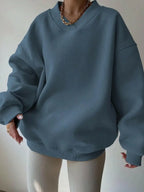 Women's Casual Solid Color Long Sleeve Crew Neck Sweater - Plush Fashion Hub