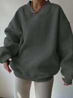 Women's Casual Solid Color Long Sleeve Crew Neck Sweater - Plush Fashion Hub