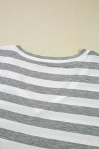 Women’s casual striped V-neck midi T-shirt dress by Plush Fashion Hub, featuring a comfortable fit and stylish design.