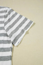 Women’s casual striped V-neck midi T-shirt dress by Plush Fashion Hub, featuring a comfortable fit and stylish design.