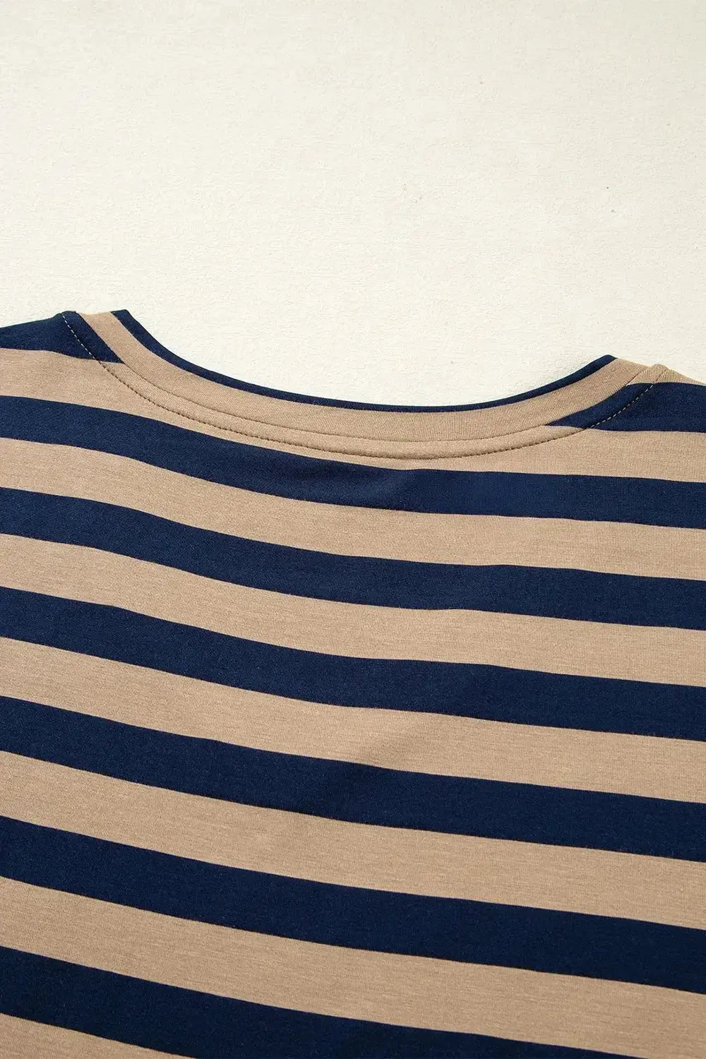 Women’s casual striped V-neck midi T-shirt dress by Plush Fashion Hub, featuring a relaxed fit and stylish vertical stripe pattern.