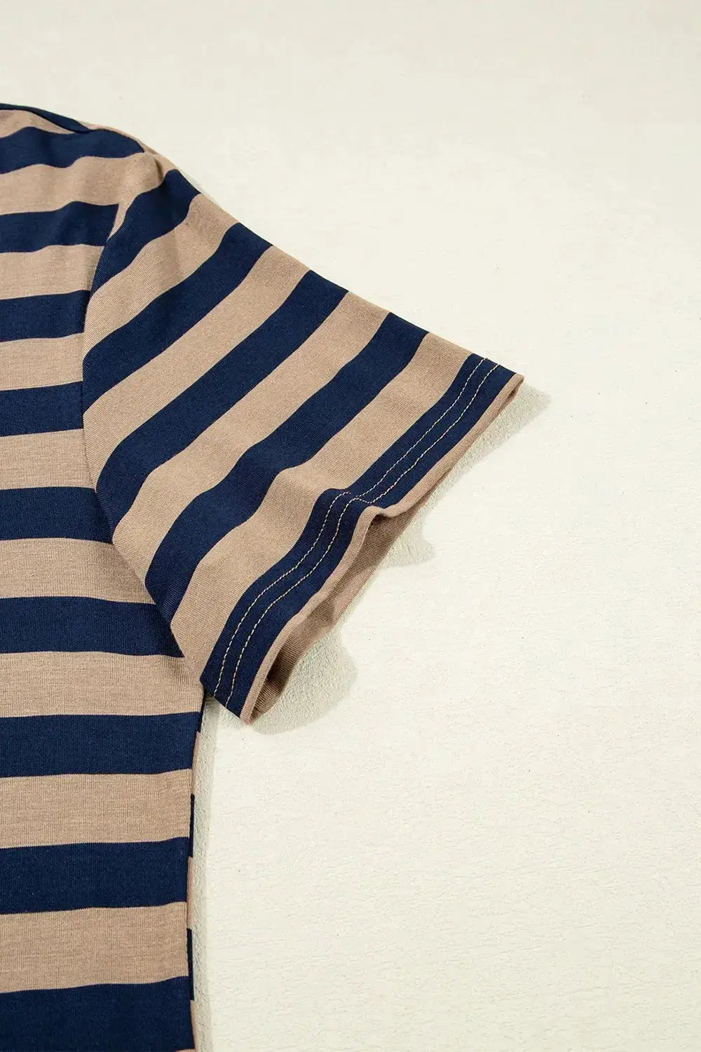 Women’s casual striped V-neck midi T-shirt dress by Plush Fashion Hub, featuring a relaxed fit and stylish design.