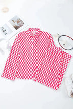 Women's checkered button-up lounge pajama set by Trendsi, soft 2-piece sleepwear with comfortable fabric and relaxed fit.