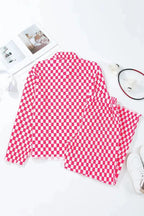 Women's checkered button-up lounge pajama set by Trendsi, soft 2-piece sleepwear with comfortable fabric and relaxed fit.