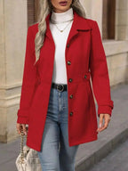 Women's classic button-front long sleeve layering coat, transitional outerwear by Trendsi, shown in a versatile, stylish design.