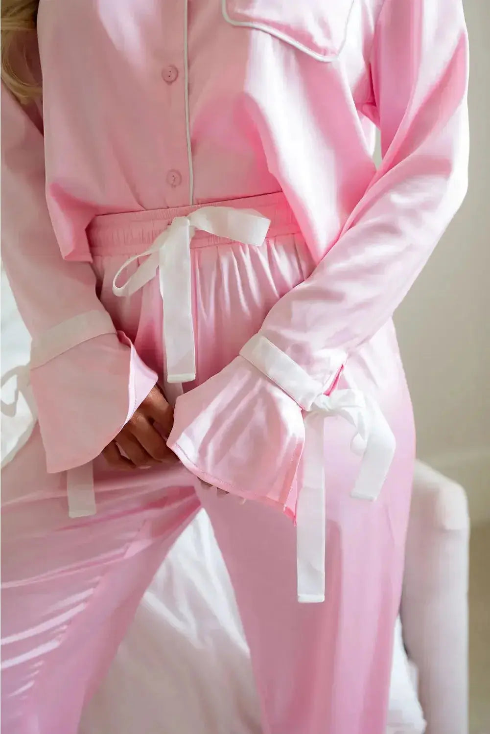 Women’s collared long sleeve lounge set by Trendsi, stylish two-piece pajama sleepwear with a comfortable fit and relaxed design.