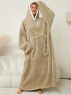 Women’s contrast hooded long sleeve lounge dress with pockets, stylish pajamas by Trendsi, perfect for comfortable casual wear.
