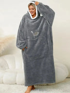 Women's contrast hooded long sleeve lounge dress with pockets, cozy pajama style from Trendsi, suitable for relaxing at home.