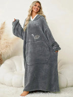 Women's contrast hooded long sleeve lounge dress with pockets, soft pajama sleepwear by Trendsi, perfect for casual comfort.