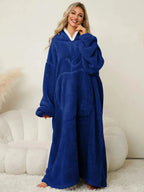 Women’s contrast hooded long sleeve lounge dress with pockets, stylish pajamas from Trendsi, comfortable and casual for relaxing wear.