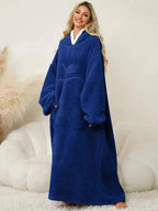 Women's contrast hooded long sleeve lounge dress with pockets, comfortable pajamas by Trendsi, featuring a relaxed fit and stylish design.