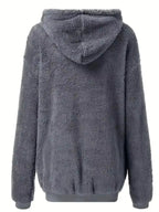 Women’s cozy fleece zip-up hoodie with drawstring, soft and plush sweater by Trendsi, ideal for casual wear and comfort.