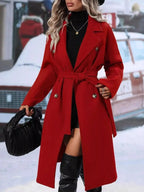 Women's double-breasted trench coat with tie waist belt, stylish outerwear from Trendsi, shown in a full-length view.