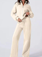 Women's drop shoulder zip-up jacket and matching jogger lounge set, stylish sweat suit from Trendsi.