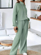 Women’s drop shoulder zip-up jacket and jogger lounge set in soft fabric, casual two-piece sweat suit from Trendsi.