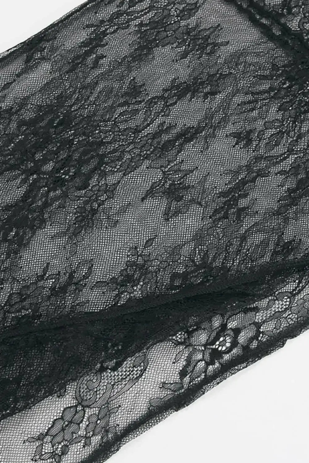 Women’s fringe lace sheer long sleeve blouse with elegant floral pattern from Plush Fashion Hub, stylish and feminine top.