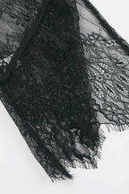 Women's fringe lace sheer long sleeve blouse with floral pattern, elegant top from Plush Fashion Hub