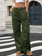 Women’s high-rise wide-leg cargo jeans by Trendsi featuring trendy utility denim style and multiple pockets.