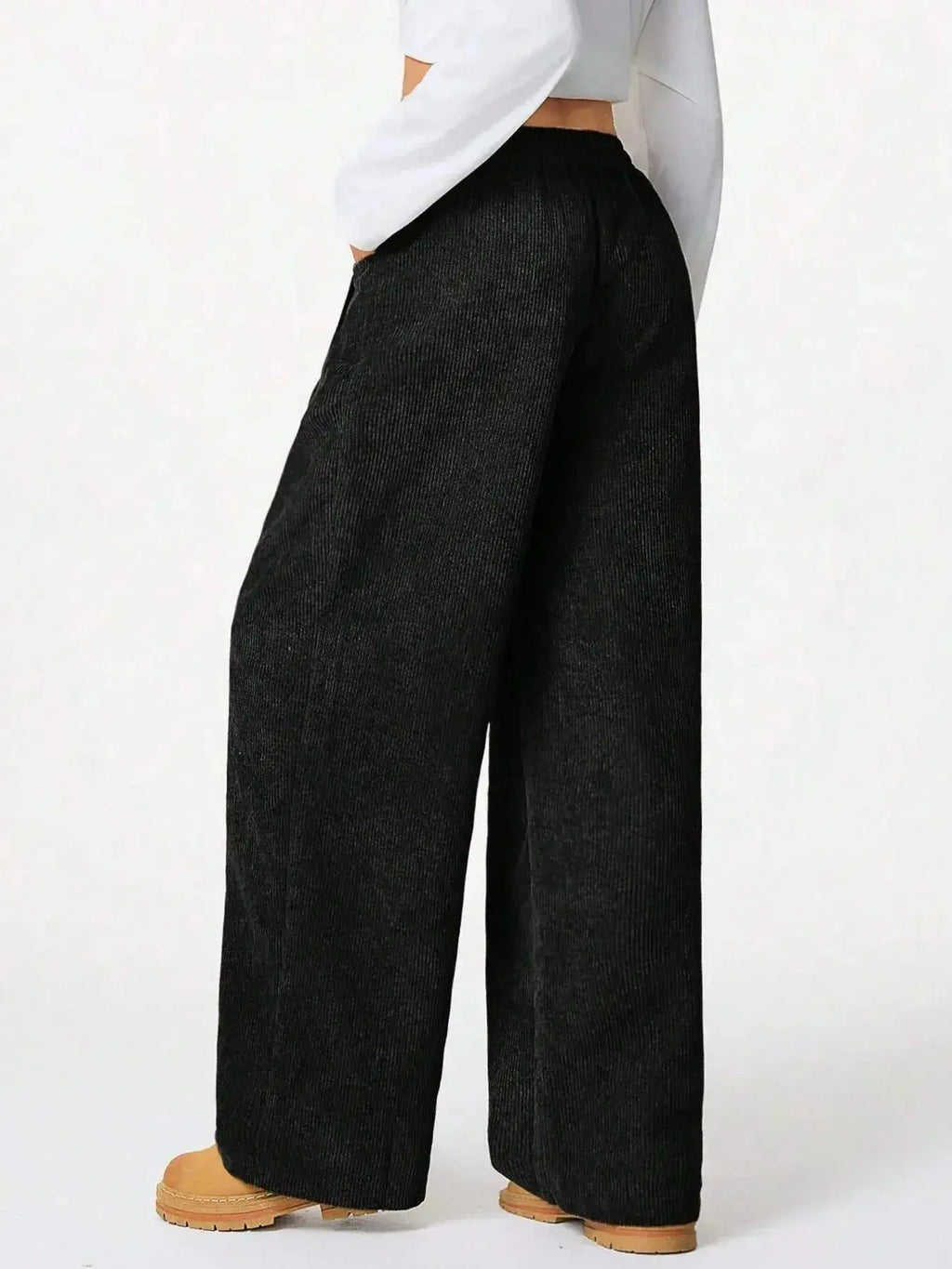 Women’s high-waisted wide-leg lounge pants with drawstring waist, casual and comfortable wear from Trendsi.