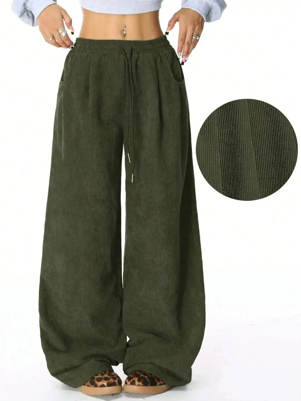 Women’s high-waisted wide-leg drawstring lounge pants by Trendsi, featuring a comfortable casual fit and relaxed style.