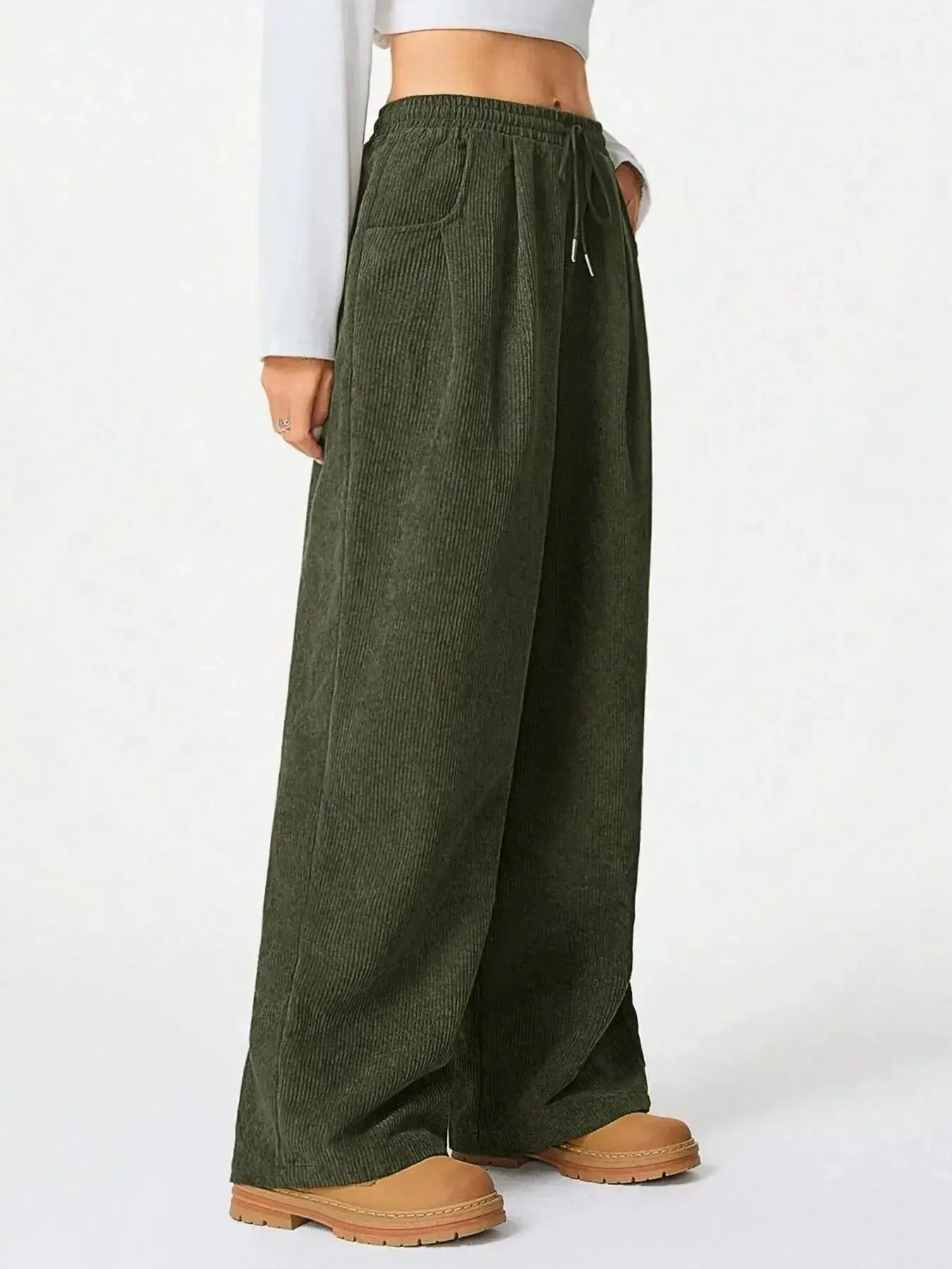 Women’s high-waisted wide-leg lounge pants with drawstring waist, casual and comfortable, ideal for relaxed everyday wear.