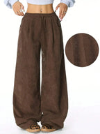 Women’s high-waisted wide-leg lounge pants with drawstring waist, casual and comfortable, from Trendsi.