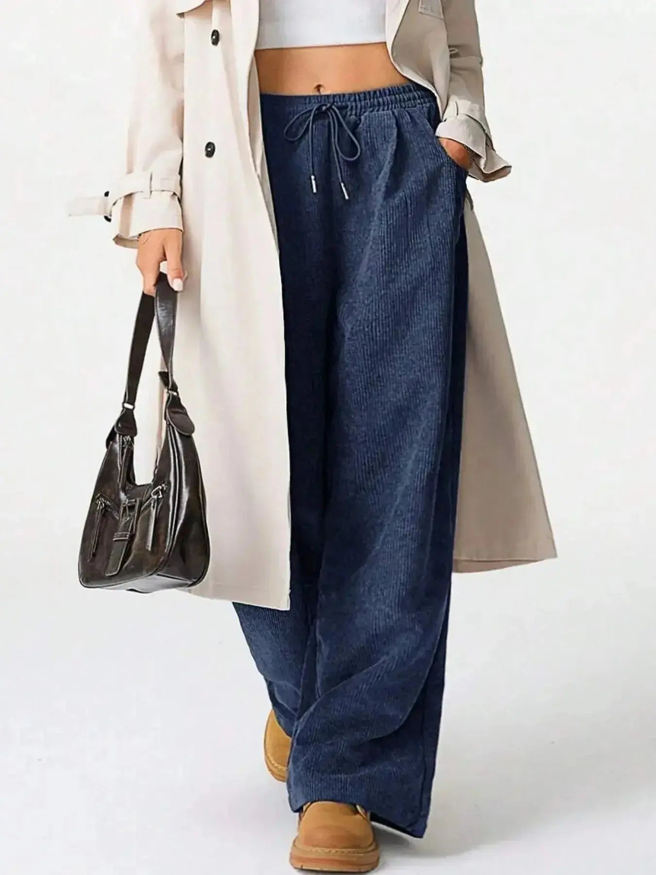 Women’s high-waisted wide-leg drawstring lounge pants by Trendsi, featuring a comfortable casual fit and relaxed style.