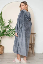 Women's hooded midi lounge pajamas dress with pockets, soft plush fabric, stylish and comfortable from Trendsi.