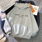 Women’s oversized graphic letter print hoodie by Plush Fashion Hub, featuring a cozy streetwear style and comfortable fit.
