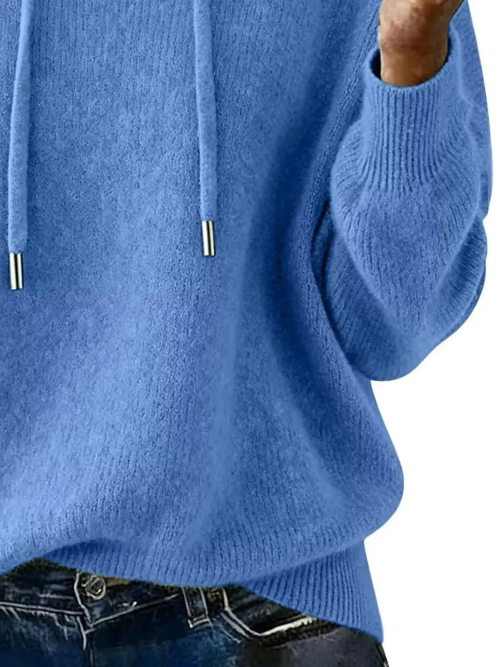Women’s long sleeve drawstring hooded sweater from Trendsi, cozy casual pullover in soft fabric, perfect for relaxed everyday wear.