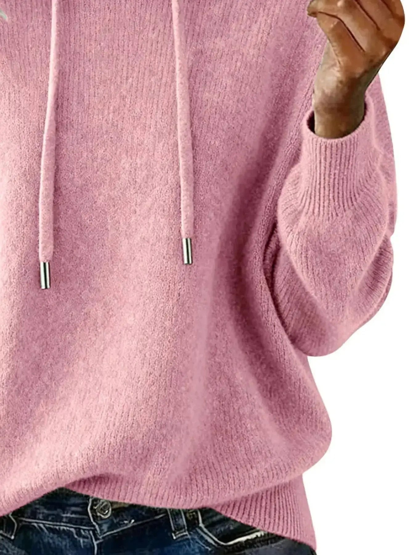 Women's long sleeve drawstring hooded sweater by Trendsi, cozy casual pullover featuring a relaxed fit and comfortable design.