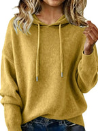 Women's long sleeve drawstring hooded sweater by Trendsi, cozy casual pullover with a comfortable, relaxed fit.